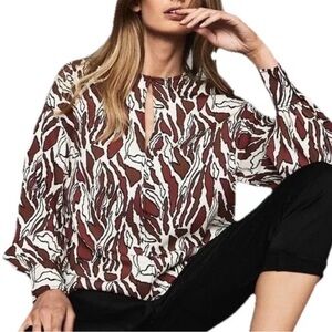 Reiss Alana Top Blouse Animal Tiger Print Keyhole